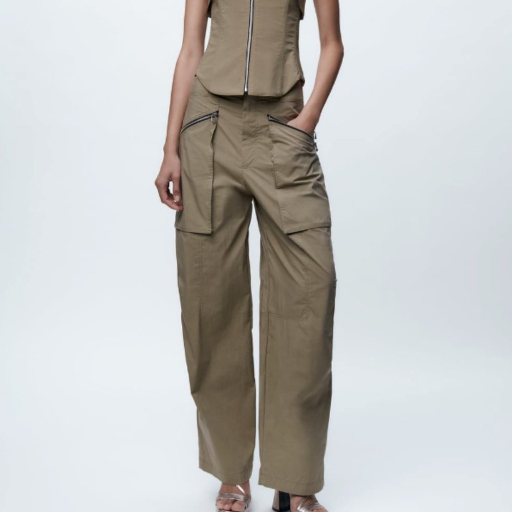 TOPSTITCHED ZIPPERED PANTS - Picture 2 of 5